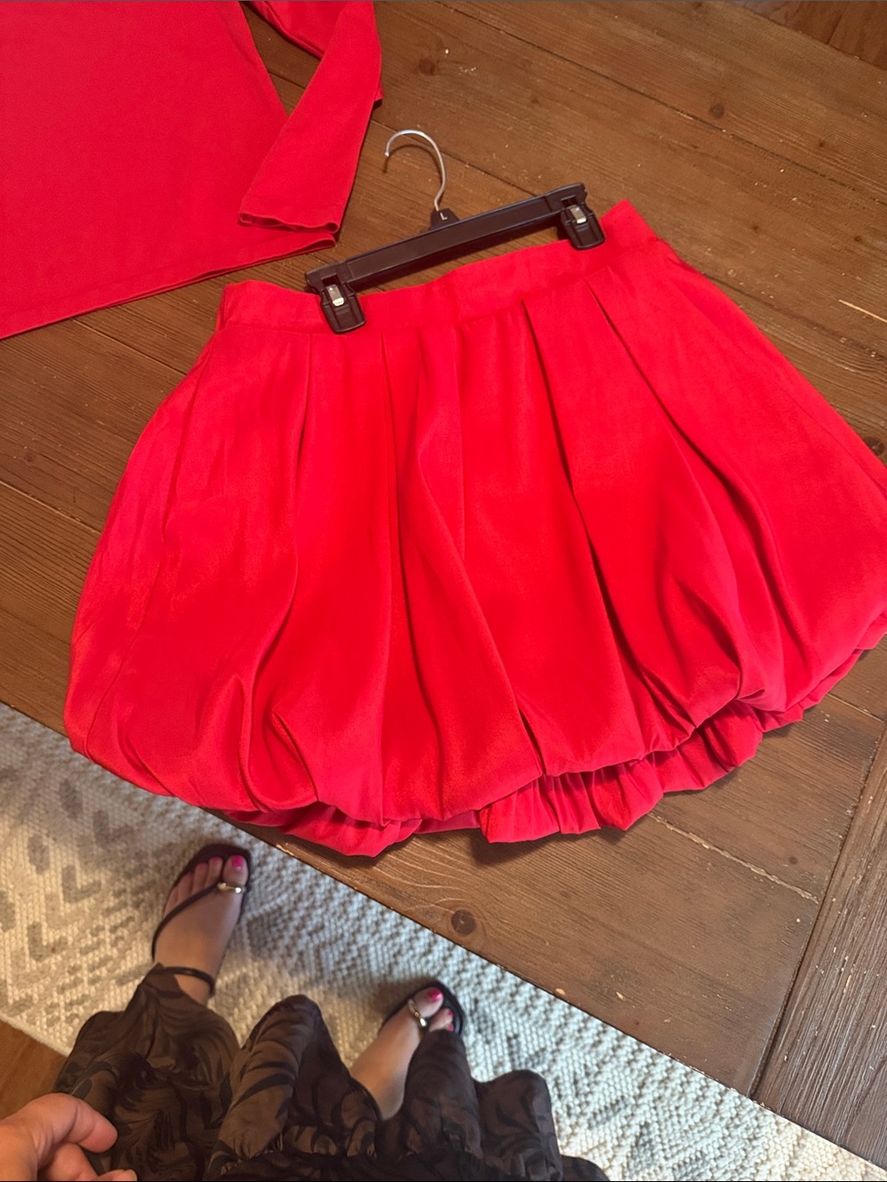 Red Bubble Hem Skirt - Women